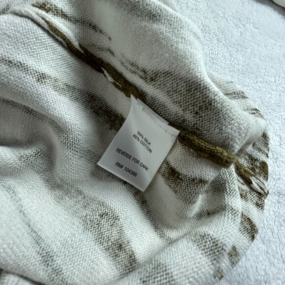 Garnet Hill Womens Silk Cotton Abstract Knit Sweater Large Olive White Pullover - Picture 4 of 9